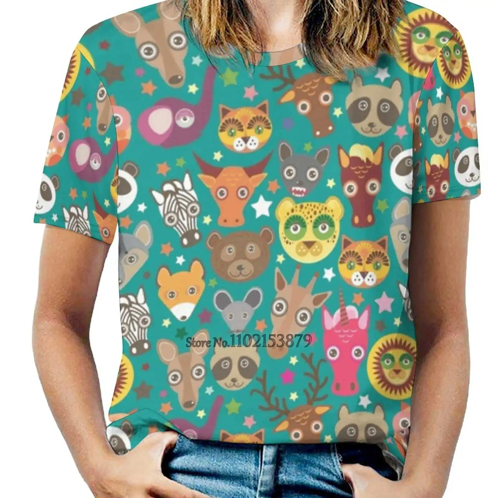 Забавные животные Морда Лев Кенгуру Лошадь Медведь Мышь Енот Женская футболка с