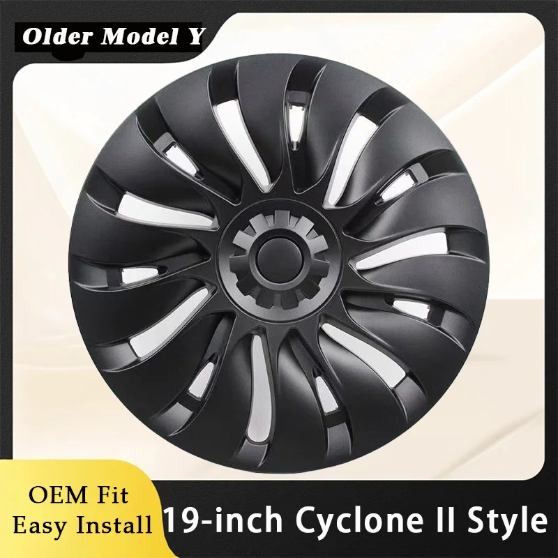 Фото Комплект из 4 колпаков на колеса в стиле Cyclone II для Tesla Model Y (старая модель), 19 дюймов, высококачественная замена, полная защита диска, аксессуар №1