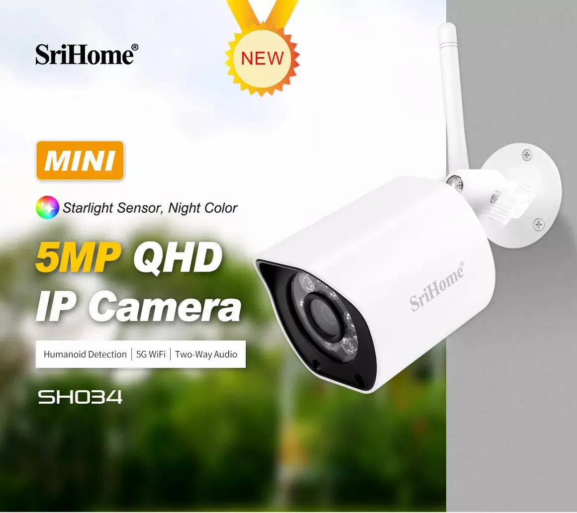 

SriHome SH034 5MP Mini 5G Wifi IP Camera Outdoor IP66 Waterproof Video Surveillance Color Night Vision CCTV Security Bullet Cam