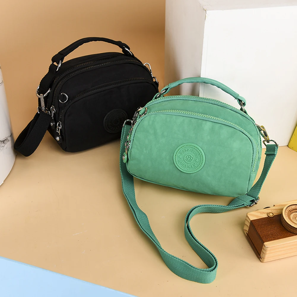

Women Washed Cloth Zipper Messenger Bag Lady Solid Color Crossbody Bag