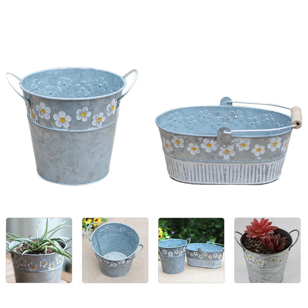 

2 Pcs Rustic Decor Wrought Iron Flower Bucket French Flower Bucket Pots Desktop Decor Flower Bucket Handle Flower French Vases