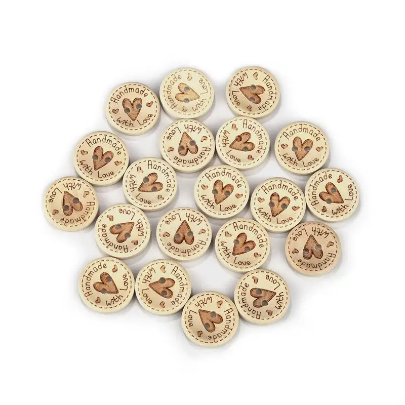 Круглые деревянные пуговицы ручной работы с надписью Handmade With Love натурального