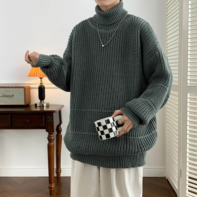 Новый мужской бархатный свитер-поло с оленем/однотонный свободный Универсальный