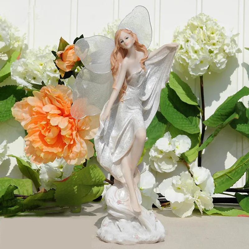 

European Style Angel Flower Fairy Ornaments Garden DIY Miniature Angel Flower Ornaments Home Decor Gifts Resin Crafts Ornaments