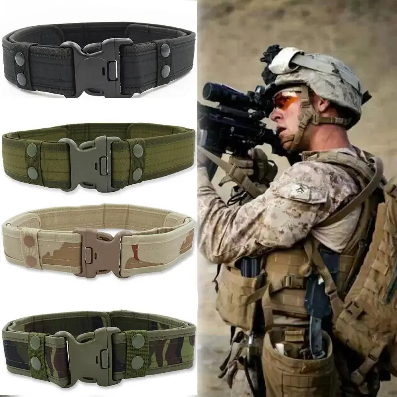 Fashion Men Canvas Waistband Outdoor Hunting Accessories New 130CM Army Style Combat Belts Quick Release Tactical Belt