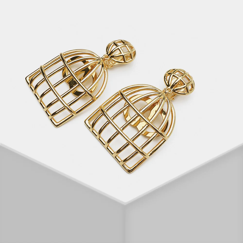 

Европейские и американские серьги-клипсы в стиле ретро в виде птичьей клетки высококлассные металлические серьги женские серьги