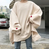 2021 harajuku students long style full sleeve ladies sweatshirts women trendy solid o neck love heart embroidery pullover casual
