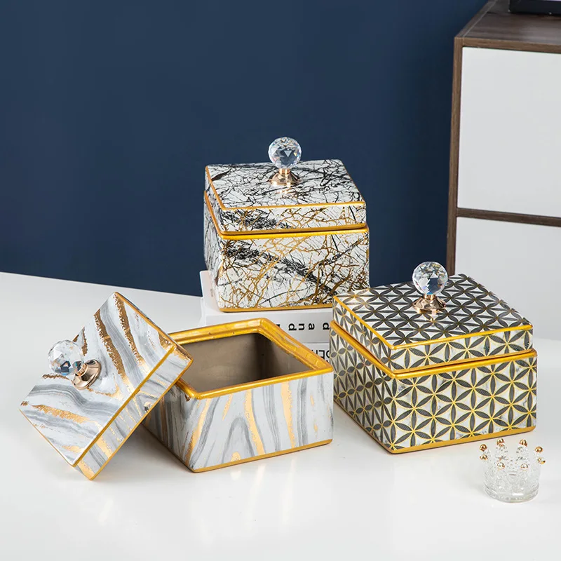 

Ceramic Storage Jar Marbling Square Geometric Tank Checkmate Can Desktop Storage Organization Candy Jar Home Decoration