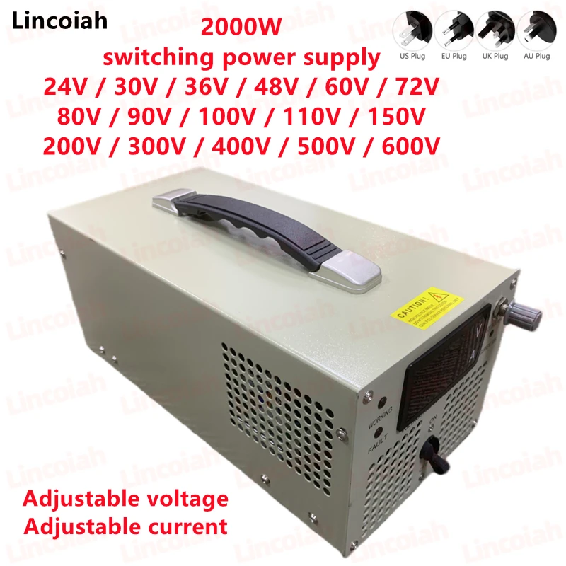 2000W Switching Power Supply AC to DC 0-12V 24V 36V 48V 60V 70V 80V 90V 110V 220V 300V 400V 600V Adjustable Voltage Current