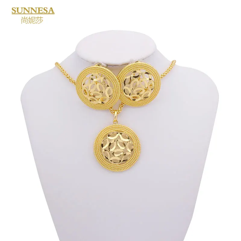 

SUNNESA Brazil Gold Color Jewelry Sets For Women Fashion Dubai Jewelry Round Pendant Necklace Earrings Set Wedding Party Gift