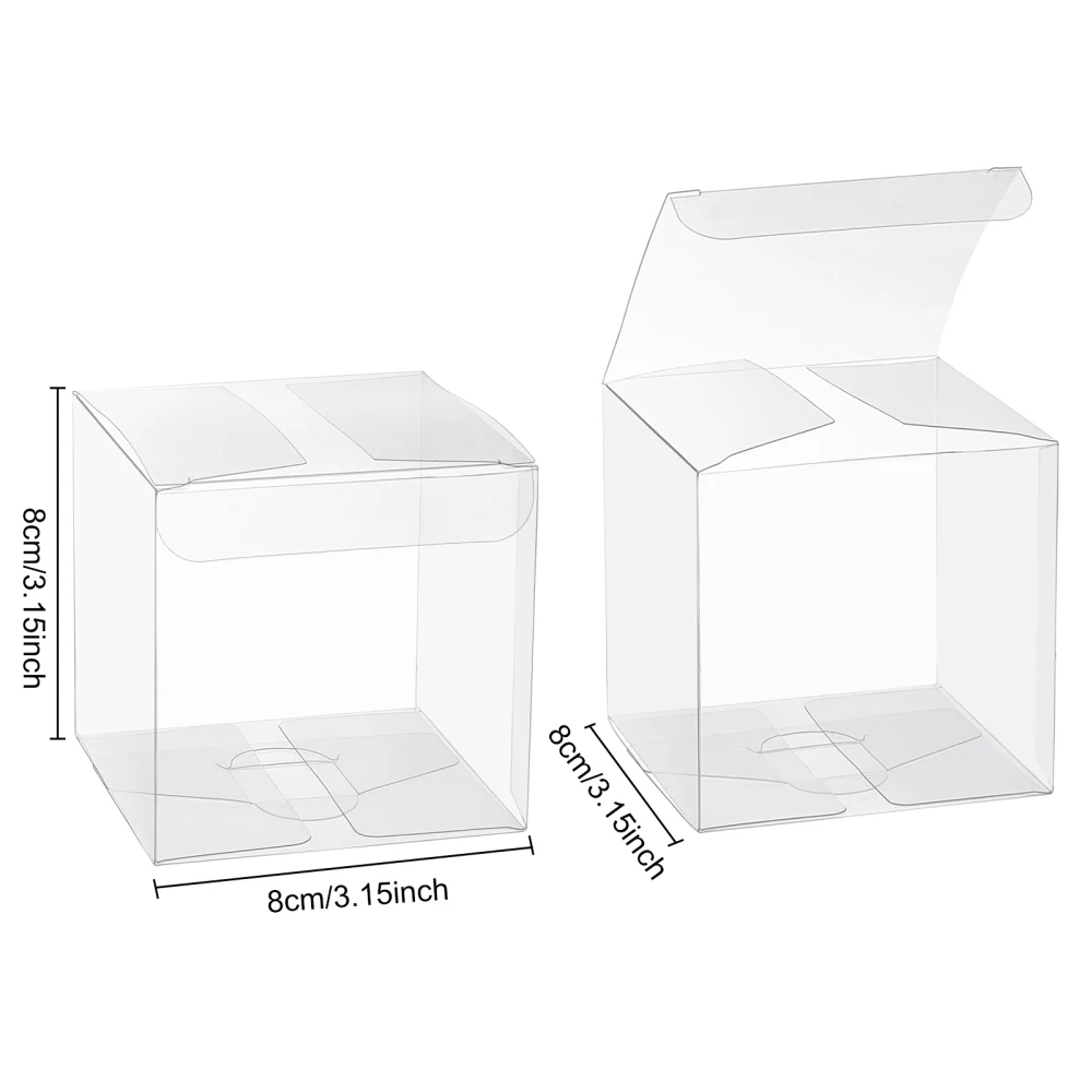 20Pcs Clear Foldable PET Boxes 8x8x8cm Square Jewelry Storage Containers for Wedding Party Candy Favor Snacks Packing Case
