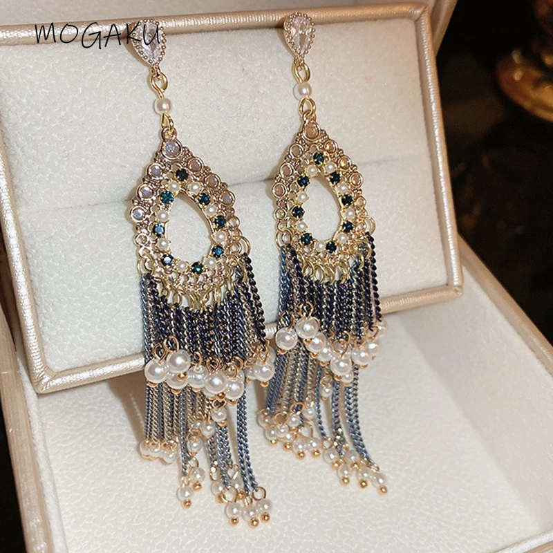 

MOGAKU Women Imitation Pearls Pendant Drop Earrings Newest Crystal Earring Girls Retro Ear Jewelry Party Wedding Accessories