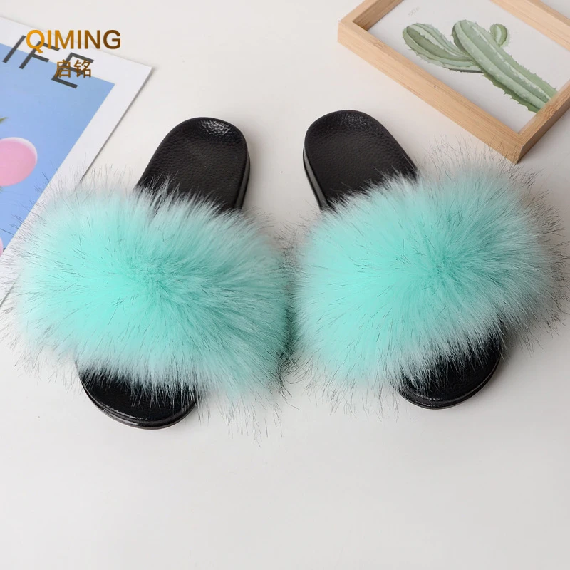 Summer Faux Fur Slippers Fuzzy Fur Slides For Women Fluffy Sandals Indoor Outdoor Ladies Shoes Woman Slipper Furry Flip Flops
