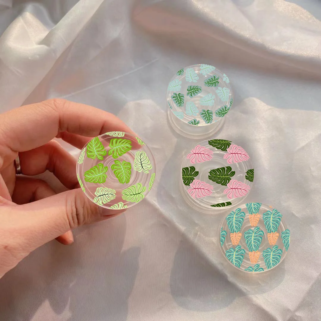 Зеленое растение плаценты банана Складная подставка для мобильного телефона с удерживающим механизмом для IPhone13 Samsung Huawei Милый прозрачный кронштейн Griptok на.