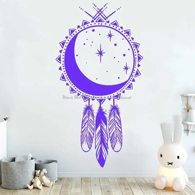 Виниловая наклейка Луна Звезды Логотип Птичье перо Племенный тотем Амулет Ловец
