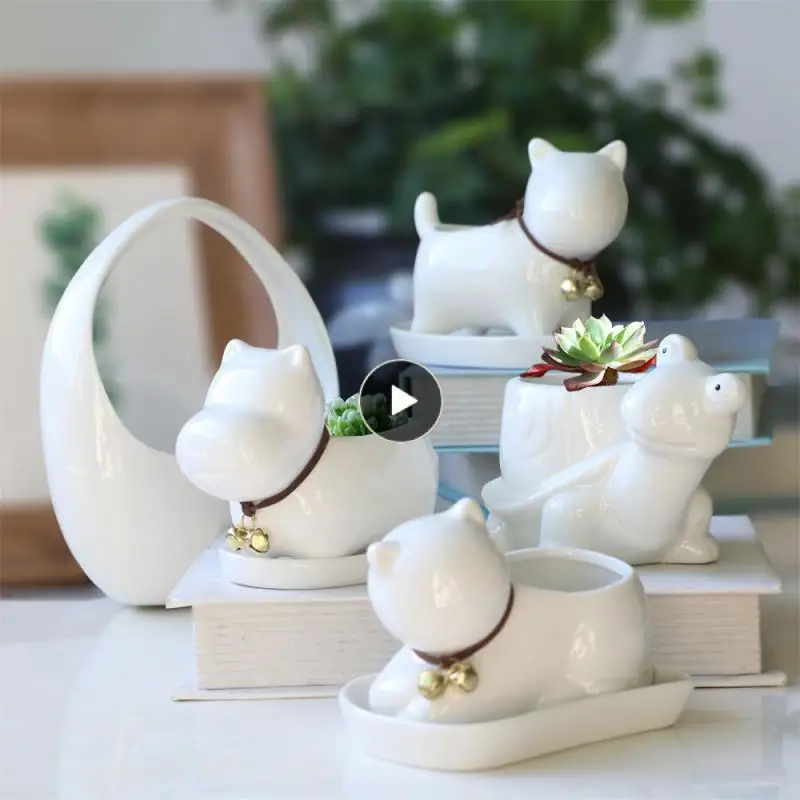 

Animal Shaped Plant Pot Desktop Potted Cute 12 * 7.7 * 9.8cm Creative Planters Pot Desk Decorate With Drain Holes White