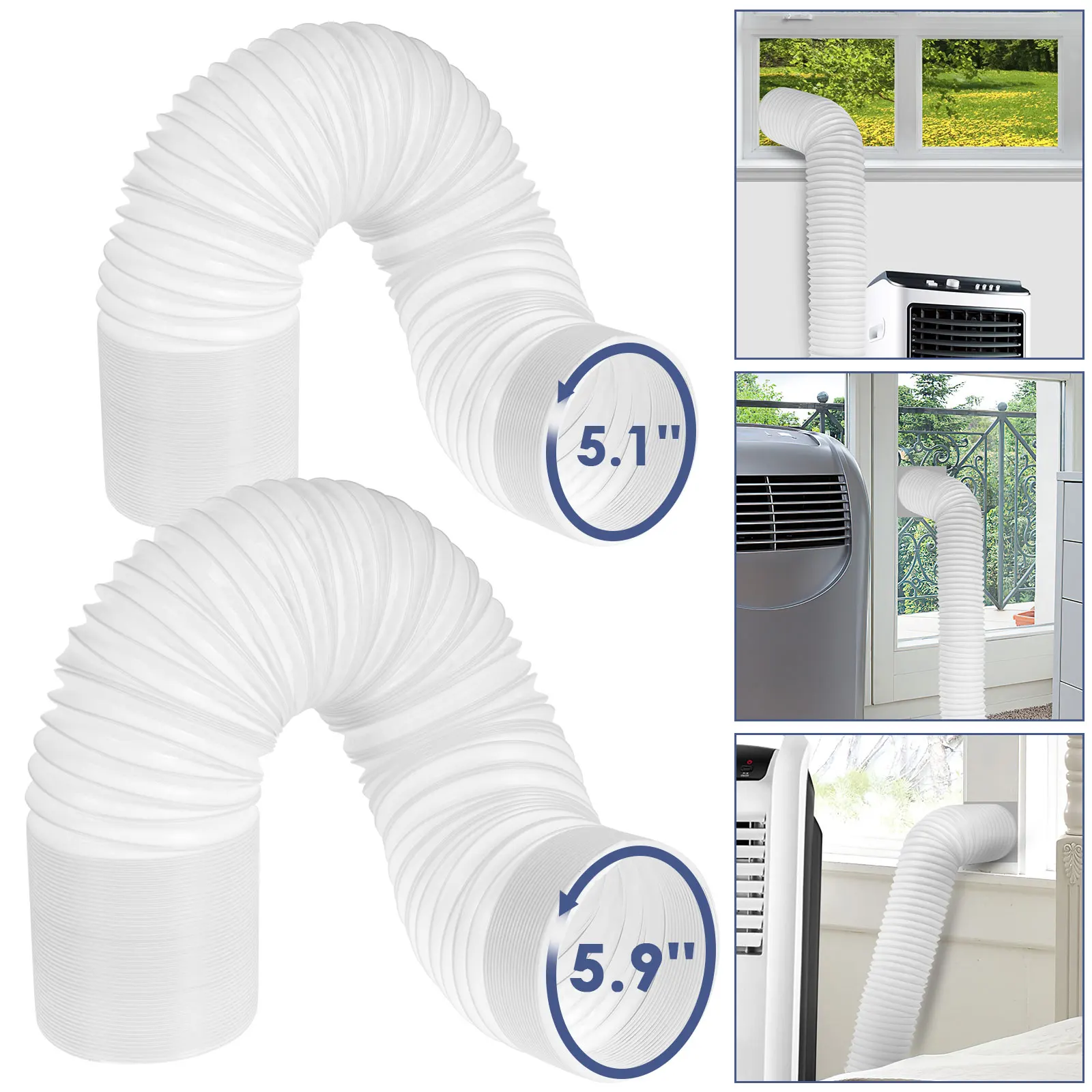 

Портативный Гибкий вытяжной шланг для кондиционера, 5,1/5,9 дюйма, с резьбой против часовой стрелки, 15-80 дюймов