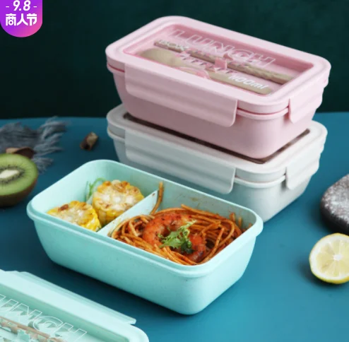 

Lunch Box Portable 1100 ML Plastic Lunch Box Chopsticks Spoon Microwave Oven Heating Leak Proof Food Storage Container Tablewar