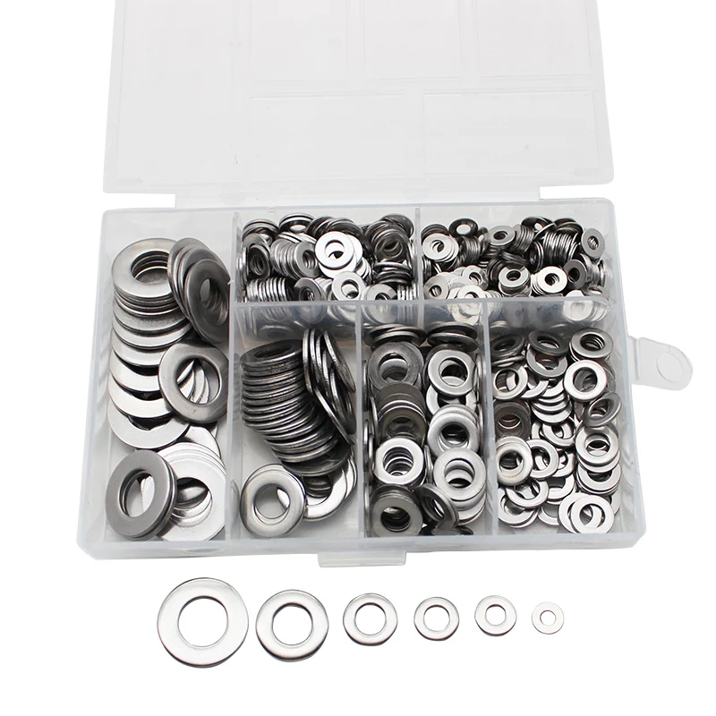 

660 Pieces Of 304 Stainless Steel Washers Flat Assortment Set Kit 6 Sizes