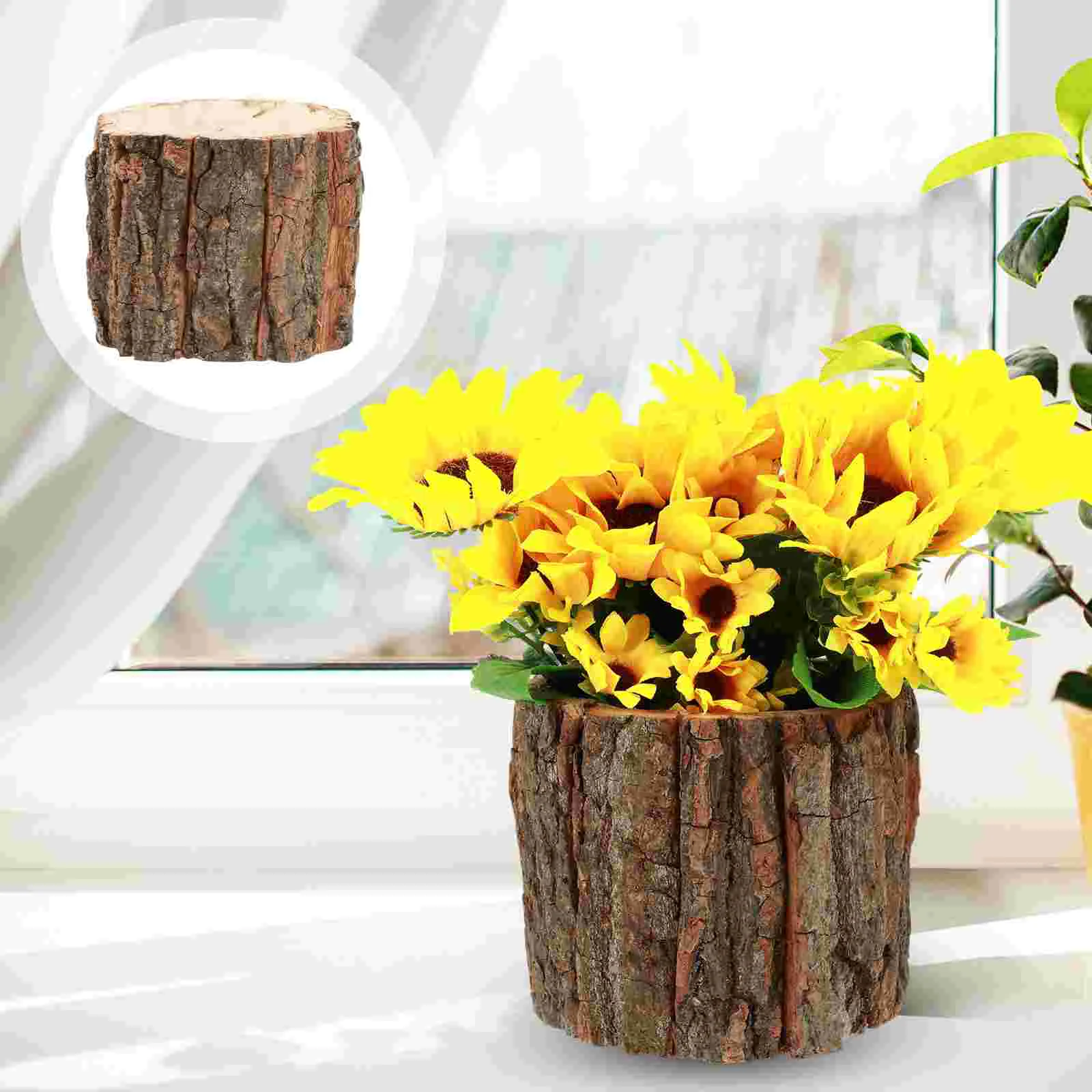 

Flower Planter Pot Wooden Wood Succulent Bucket Vase Stump Rustic Log Bark Container Pots Tree Farmhouse Planters Holder