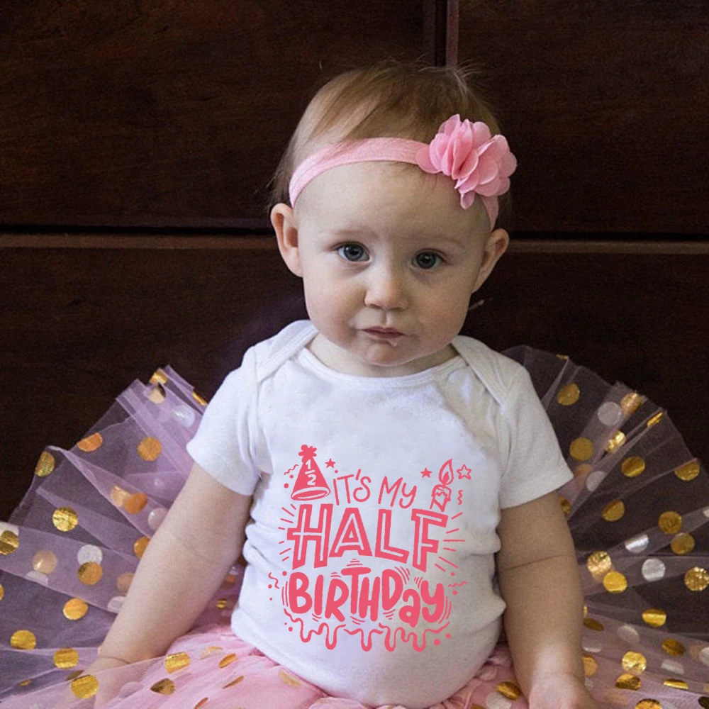 

Its My Half Birthday Girls Party Outfits 6 Month Birthday Baby Cake Smash Dress Newborn Short Sleeve Bodysuits Gift for Girl