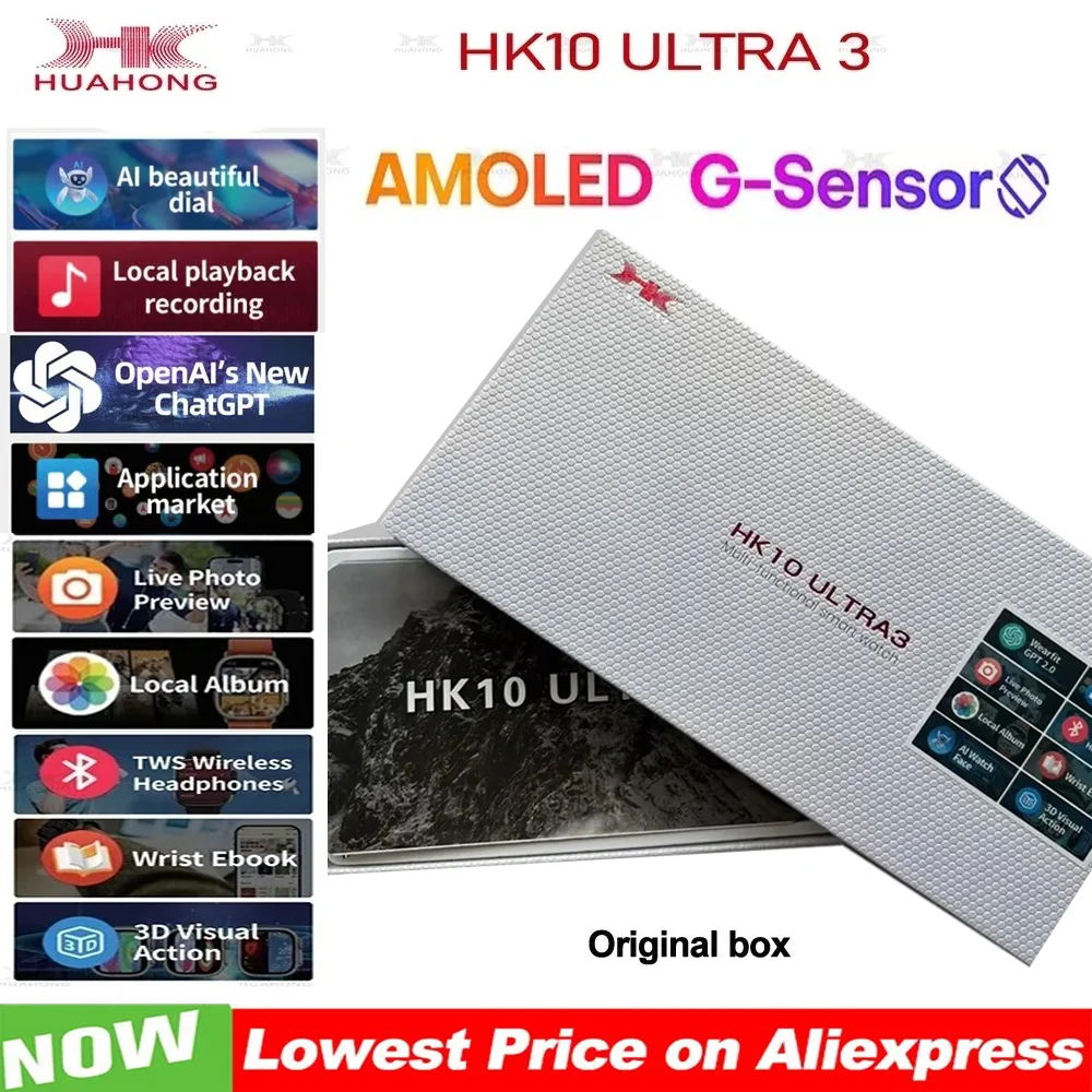 2024 HK10 Ultra 3 AMOLED Смарт-часы для мужчин G-сенсор 1 ГБ ПЗУ Фотоальбом NFC Компас ChatGPT2.0