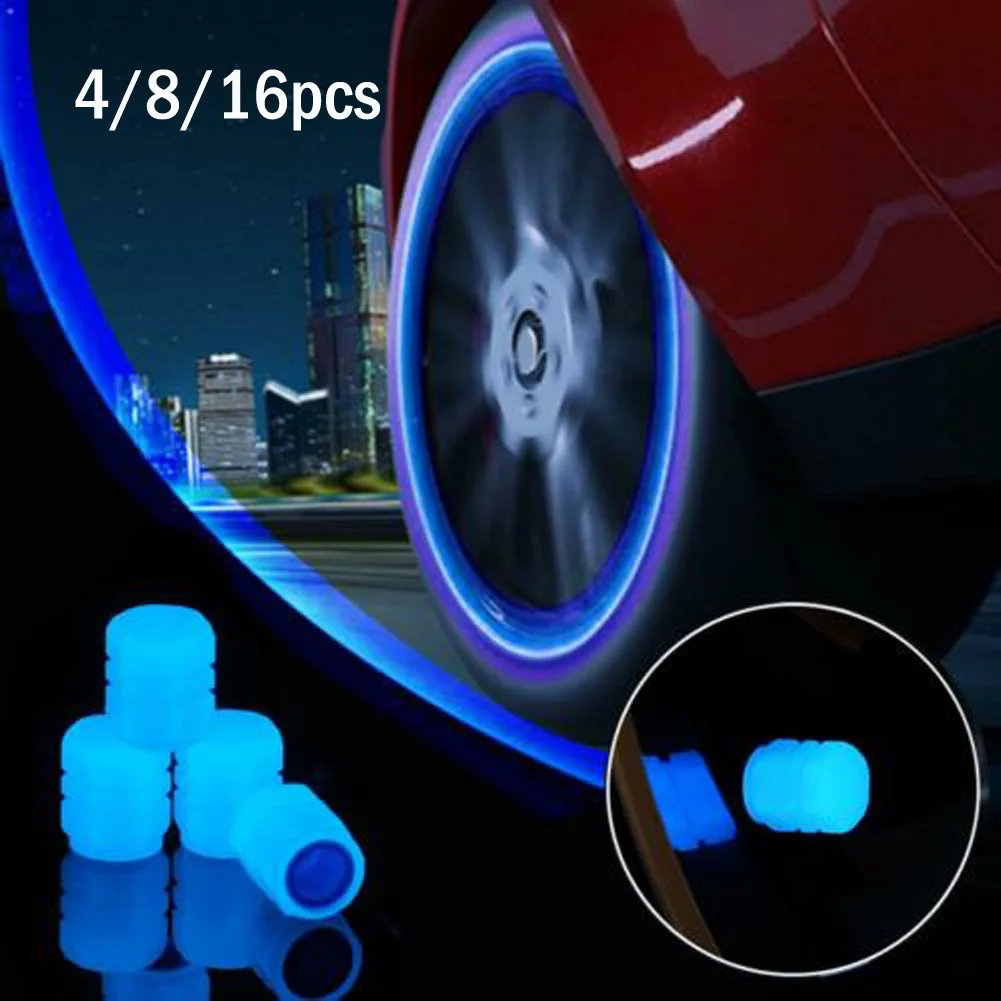 

4/8/16pc Car Wheel Tire Valve Cap Tyre Rim Stem Covers Luminous Dust Cover Blue Car Wheel Styling Tyre Hub Luminous Cap Decor