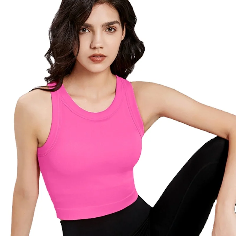 Autumn new sports vest with chest pad threaded women's running fitness shockproof round neck breathable yoga vest