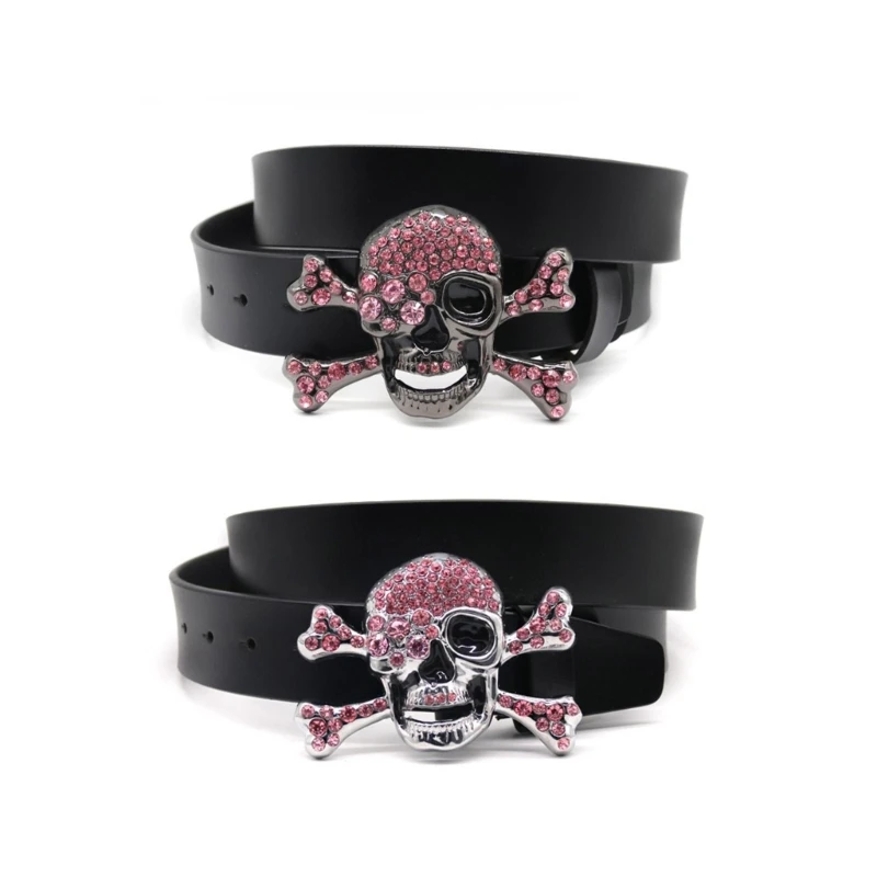 

50JB Skull Head Buckle Waist Belts for Woman Wide Buckle Belt for Jeans