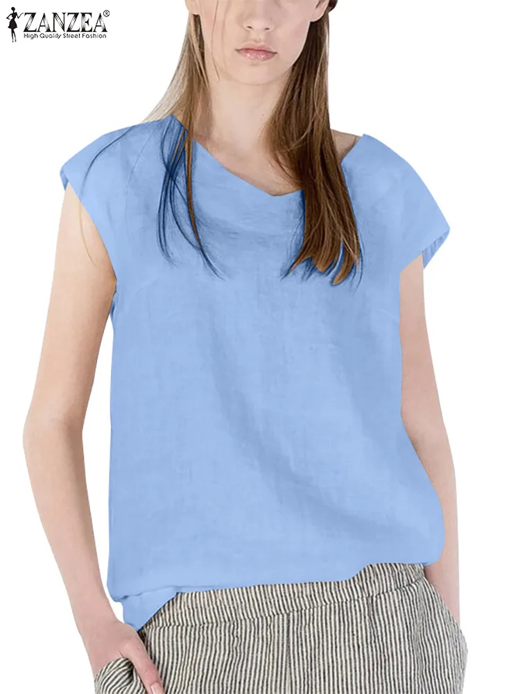 

Летняя женская блузка без рукавов ZANZEA, стильные повседневные Элегантные винтажные топы, праздничные блузки большого размера