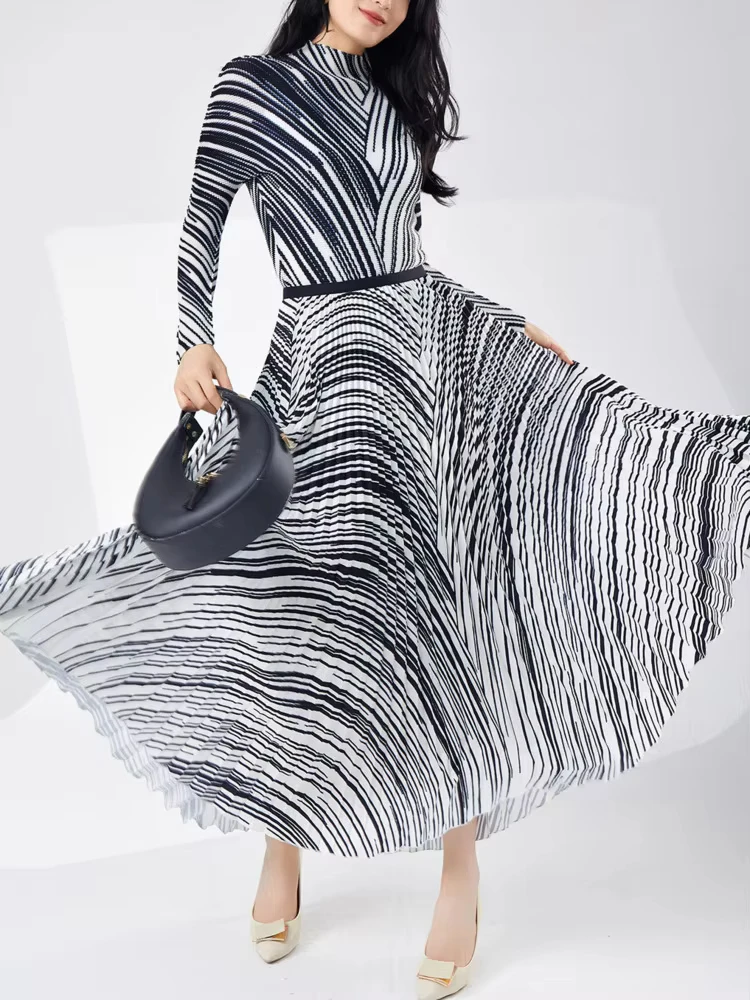 EGRM плиссированный комплект женская шикарная дизайнерская полосатая футболка с