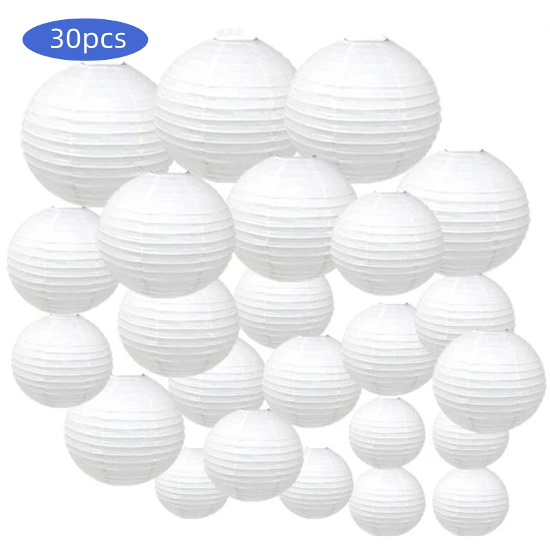 

30 Pcs 4 inch-12 inch White Paper Lantern Chinese Lanterne Papier Lampion Wedding Party Halloween Christmas Event Hanging Decor