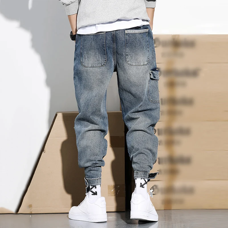 Street Fashion Men Jeans Retro Blue Casual Denim Cargo Pants Hombre Embroidery Designer Hip Hop Joggers Men Loose Ripped Jeans