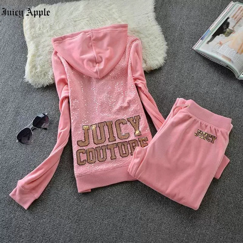 Juicy Apple Tracksuit Women Spring/Autumn 2022 Velvet Fabric Sportswear Zipper Female Hoodies Tops And Pants Clothes for Woman