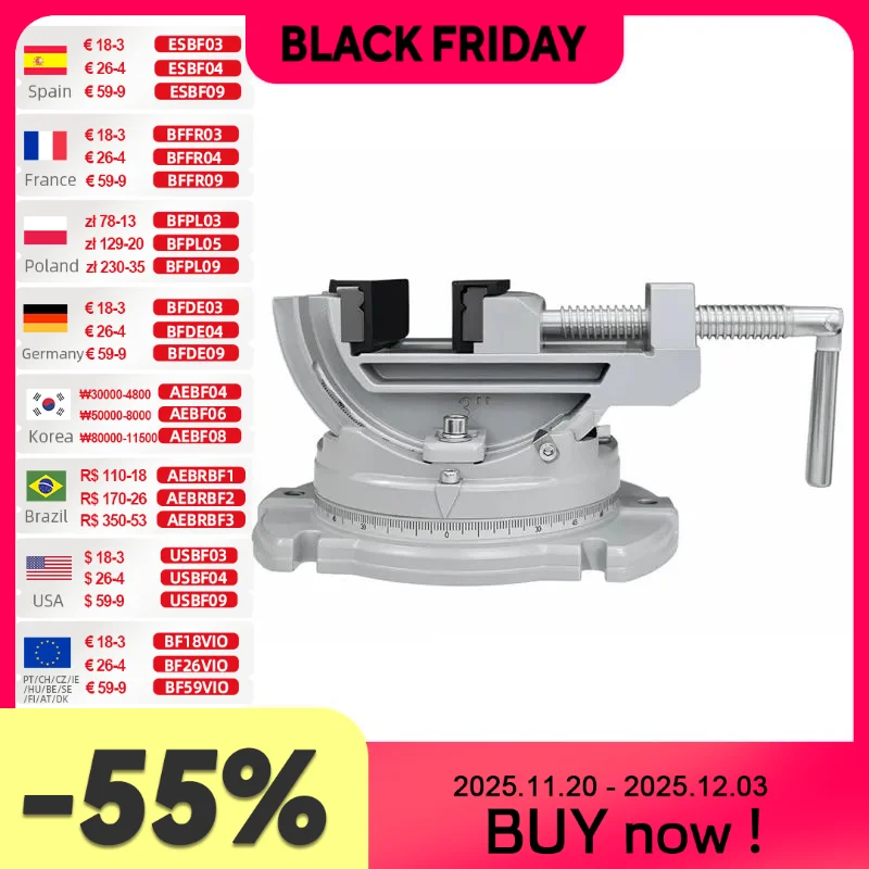 

Allsome 3-дюймовые поворотные тиски с наклоном, тиски для фрезерного станка, 3-ходовые (поворотные, наклоняющиеся, угловые тиски) Фрезерные тиски для сверлильного станка