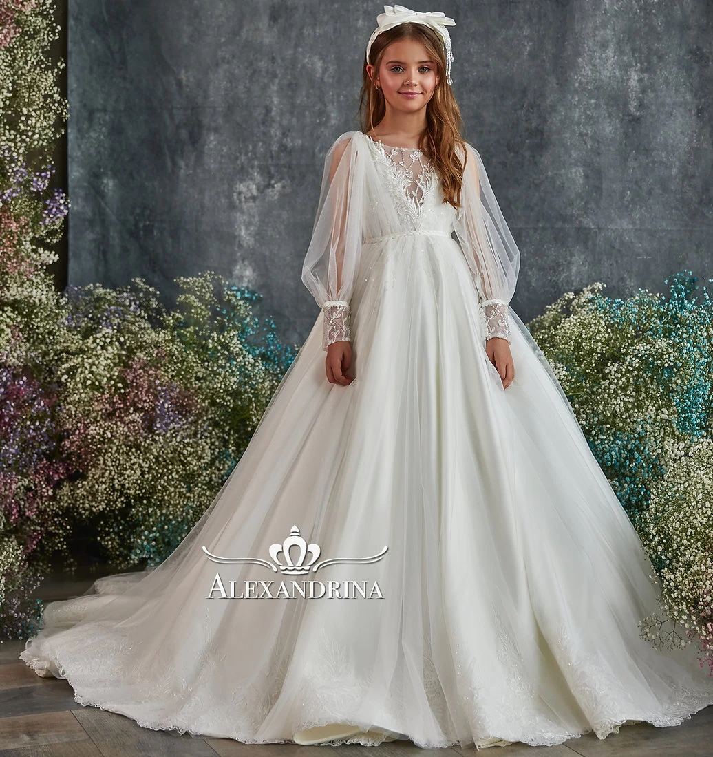 

Детское платье принцессы на свадьбу, с длинным рукавом и блестками