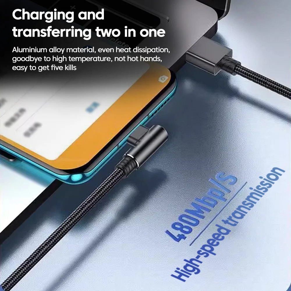 90-градусный локоть USB-кабель типа C, 120 Вт, кабель USB C для быстрой зарядки, шнур для быстрой зарядки данных для Huawei P50 P40 Xiaomi Redmi Oneplus (art.: 3920c95149dbf) - 3920c95149dbf