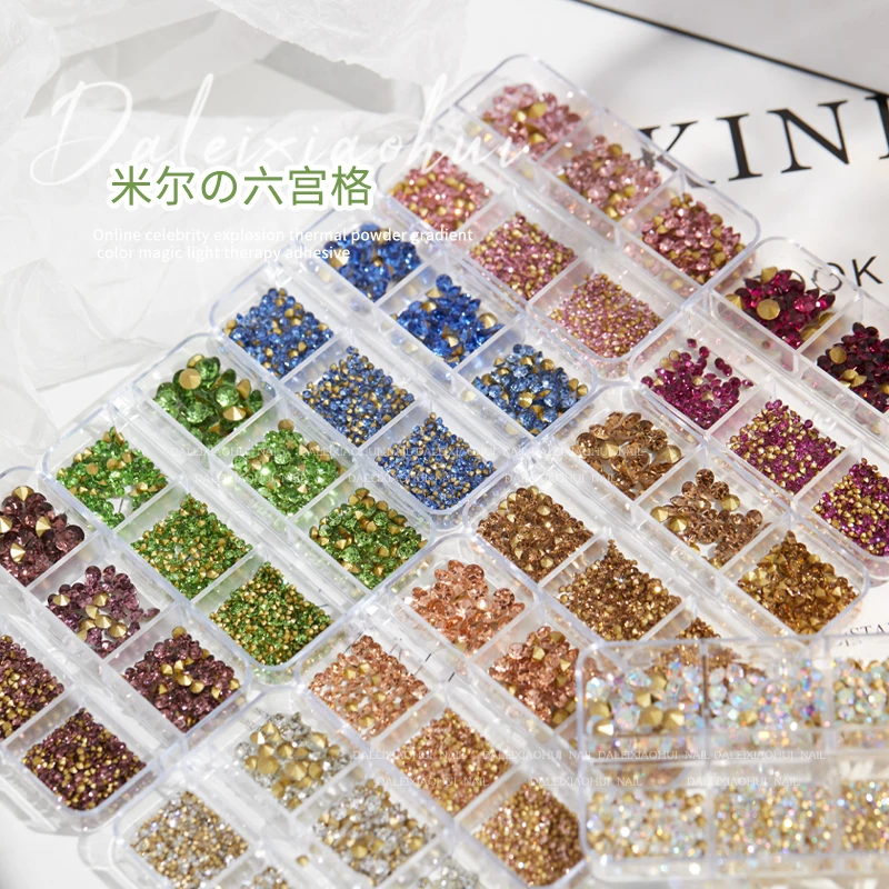 

6Grids Mixed Crystal Rhinstones Nail Charms Professionals Colorful AB Nail Art Decorations Nails Accessories Point Drill Saloon