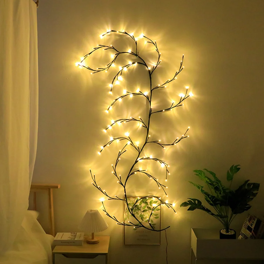 Novelty DIY Artificial Willow Branches String Light 144LED Christmas Fairy Lights Garland for Home Bedroom Background Wall Decor