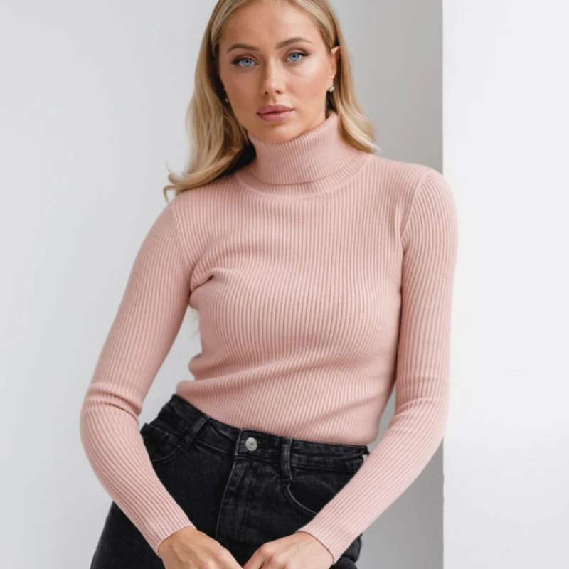 

Fashion Women's Knitted Sweater Slim Elegant Turtleneck Long Sleeve Pullover Solid Sweater Thick Jumper OL Winter Women Clothing