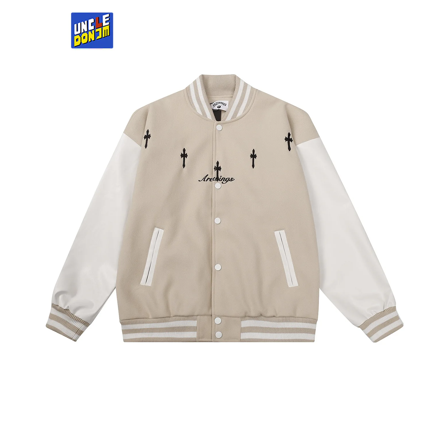 

Men's Fashion Varsity Baseball Jackets Embroidered Jacket Outerwear Patchwork Leather Sleeve