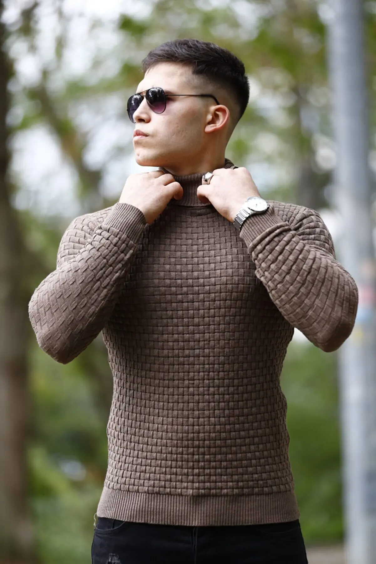 

Men's light brown patterned turtleneck traffic traf Sweater Sweater Sweater Pullover Sweatshirt 161554544444