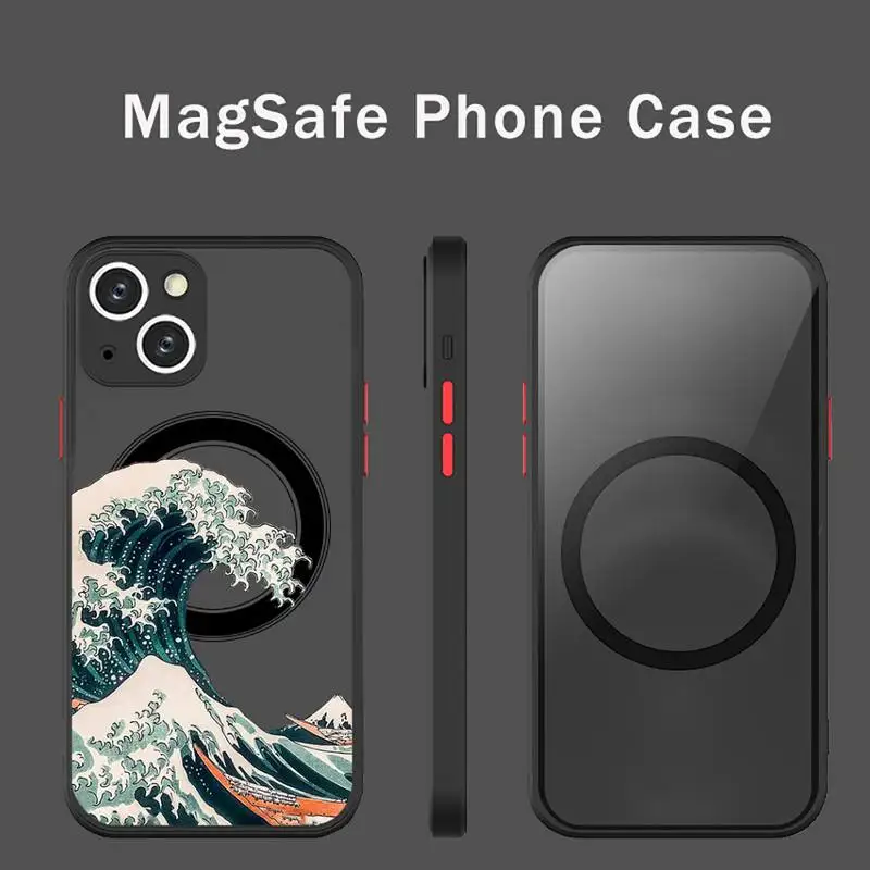 

Ukiyoe sea wave water Splash Phone Case For iPhone 13 12 Mini Pro Max Matte transparent Super Magnetic MagSafe Cover