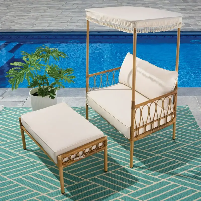 

Gardens Willow 2 Piece All-Weather Wicker Outdoor Chair and Ottoman Set, Beige