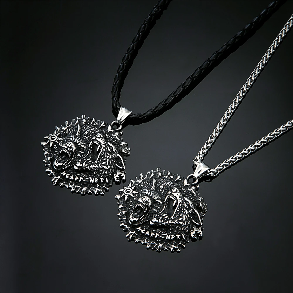 Панк властные викинги Одина двойная голова волка ожерелья из нержавеющей стали