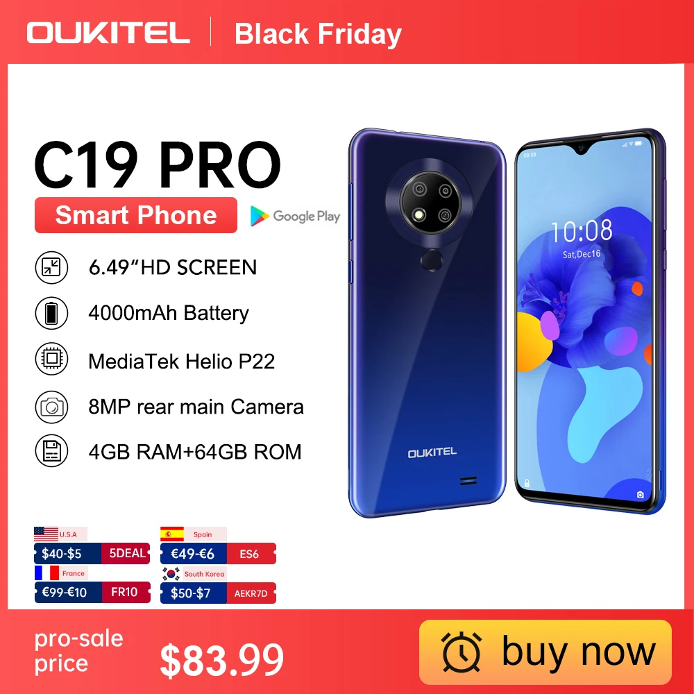 Смартфон Oukitel C19 Pro, 4 + 64 ГБ, 6,5 дюйма, HD +, 4000 мАч