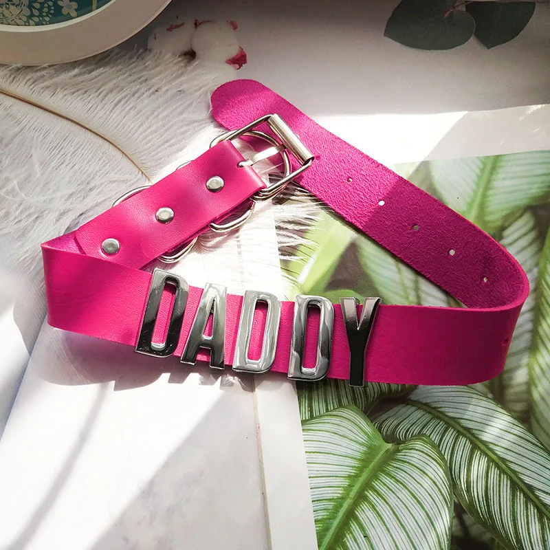3cm/1.18inch Wide Goth Kpop English Letters DADDY Pu Leather Necklace for Women Men Choker Collar Fashion New Custom Jewelry