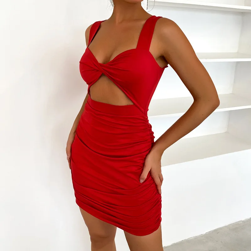 

Новый стиль, сексуальное женское платье на бретельках с открытой Талией большого размера, плиссированная юбка с ягодицами, популярное женс...