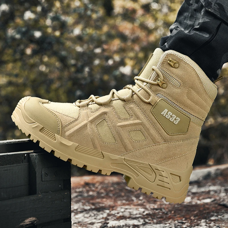 Military Ankle Boots Men's Outdoor Leather Tactical Combat Boots Men's Job Security Shoes Hiking Shoes Casual Hiking Shoes