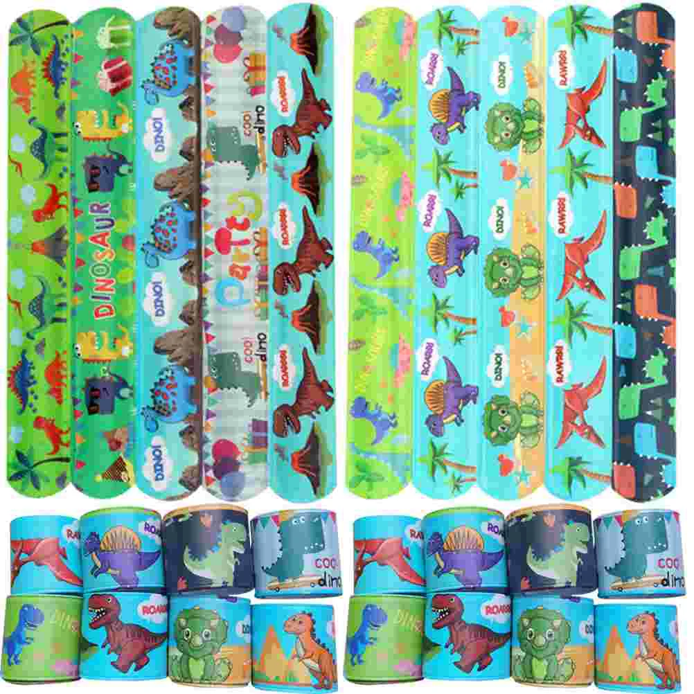 

Slap Braceletskids Bands Party Wristbands Snap Christmas Toystoy Pattern Rings Bracelet Cartoondino Theme Interesting Favors